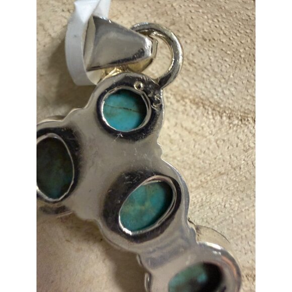 Artisan Kingman Turquoise Cluster Naja Statement Pendant Sterling Silver Boho - Picture 6 of 12